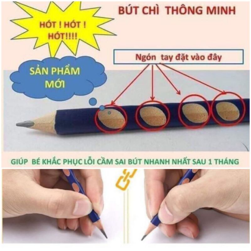 Lẻ 1 cây BÚT CHÌ ĐỊNH VỊ 2B. Bút chì thông minh giúp bé khắc phục lỗi cầm bút nhanh nhất