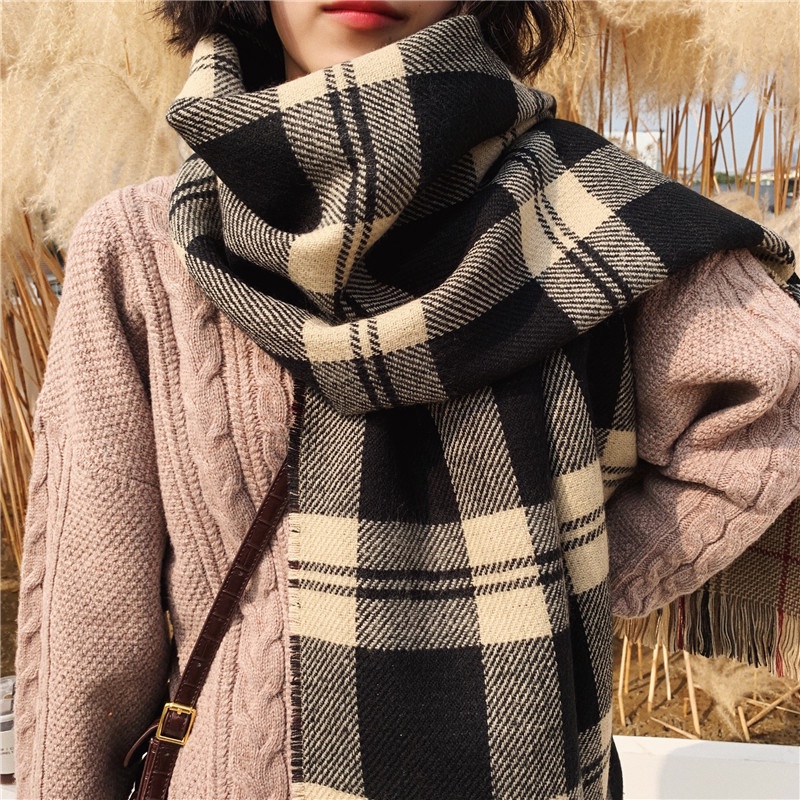 Khăn choàng cổ NZN hai mặt họa tiết kẻ sọc thời trang mùa đông cho nữ