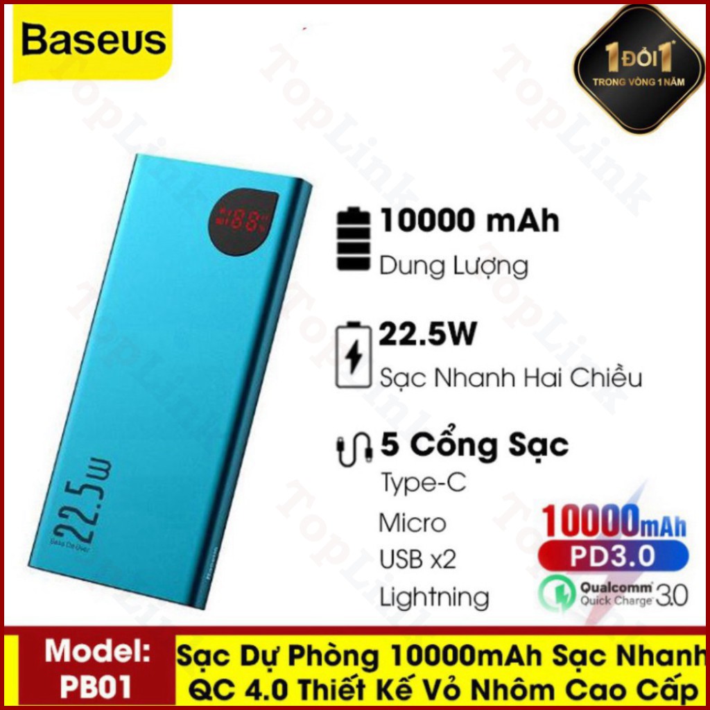 Pin Sạc Dự Phòng 10000mah Hiệu Năng Cao 22.5W Thiết Kế Vỏ Nhôm Siêu Mỏng Với 2 Cổng USB 2 Cổng PD Và 1 Cổng - TopLink