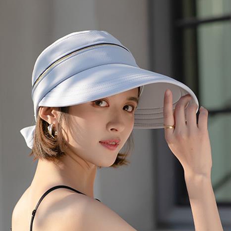 Mũ Lưỡi Trai Hở Chóp Chống Nắng Vành Rộng Chống Tia UV Có Khóa Kéo Gấp Gọn Thời Trang Đi Biển Mùa Hè Cho Nữ