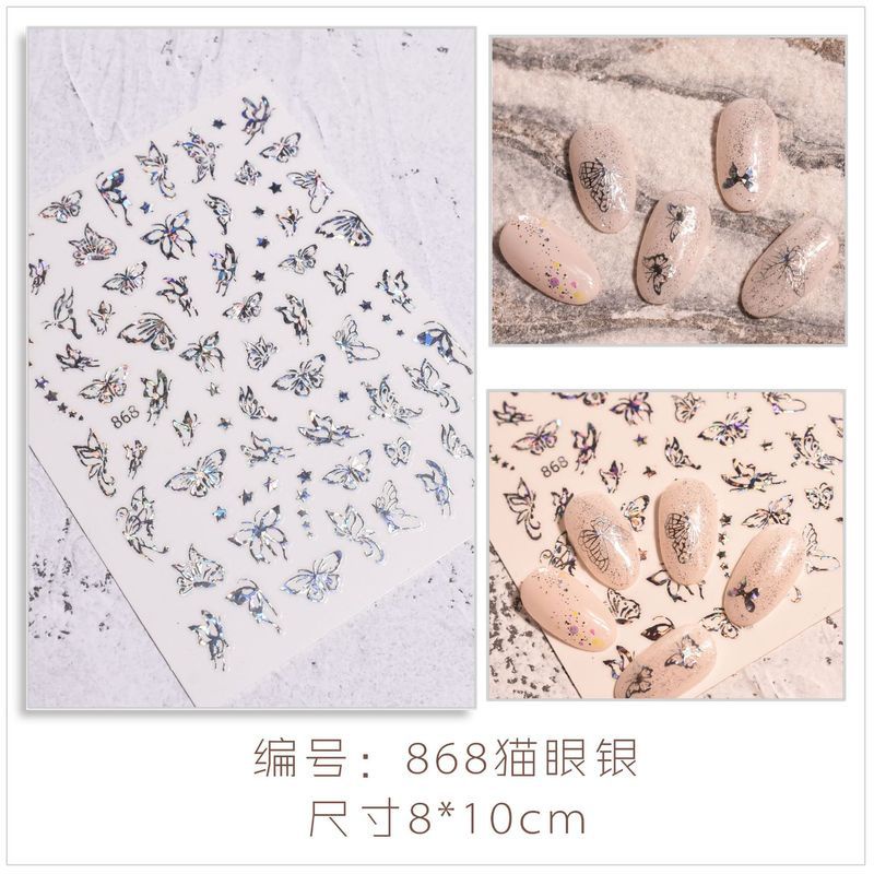 Miếng sticker trang trí móng tay nghệ thuật 3D màu vàng/ bạc họa tiết mắt mèo