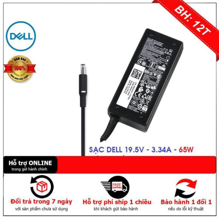 Sạc dành cho Laptop Dell 19.5V - 3.34A (65W) Chân Kim Nhỏ kích thước 4.5mm x 3.0mm - Hàng Nhập Khẩu