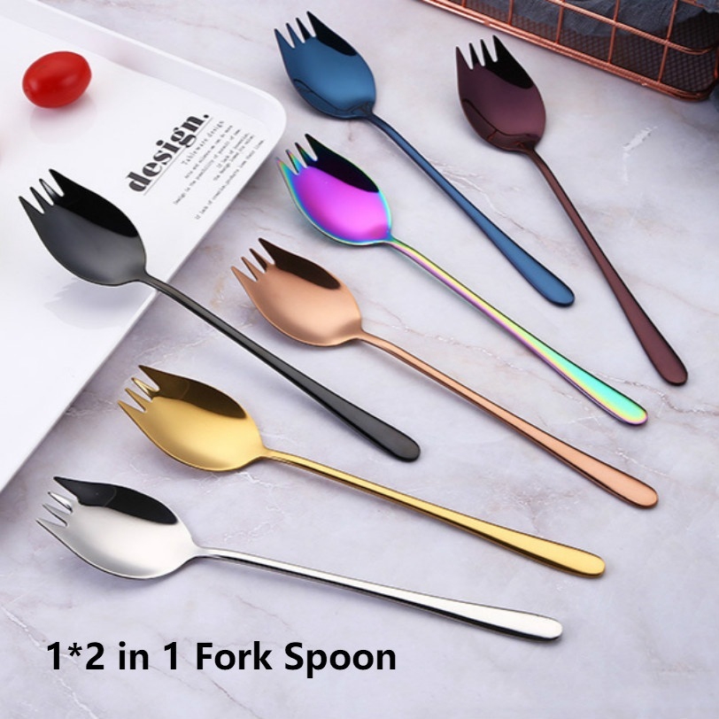 1 Thìa, Nĩa Bằng Thép Không Gỉ 2 Trong 1