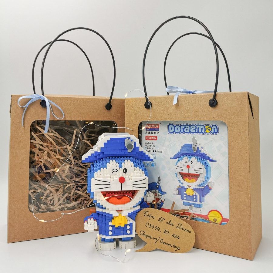 Combo 5 Hộp quà, hộp trưng bày Vintage kraft Châu Âu 400gsm - size 21cm x 18,8cm x 9,2cm đựng vừa Doraemon Balody