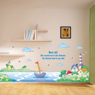Decal dán tường chân tường thuyền buồm ( 1m1*20cm)