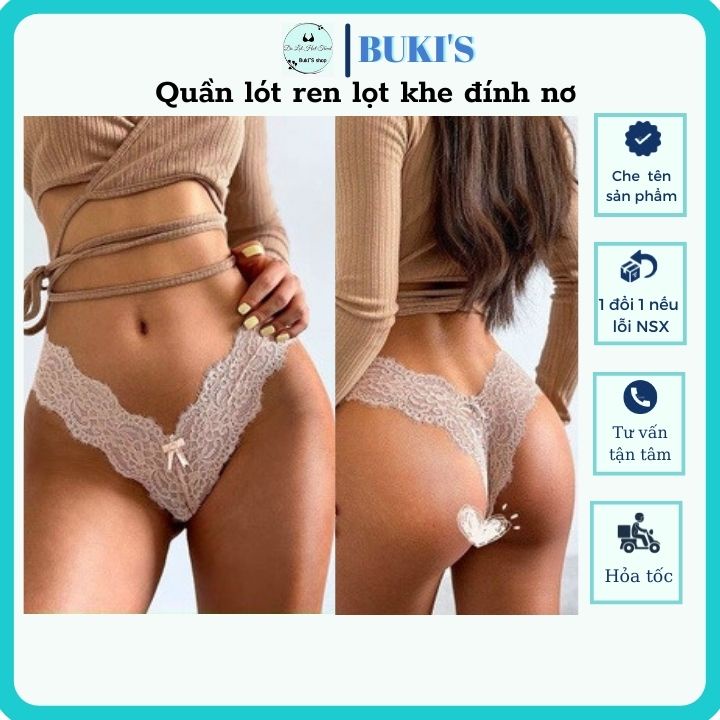 Quần lót nữ ren lọt khe chữ Y đính nơ điệu đà - Quần chip ren mềm mại sexy gợi cảm BUKI