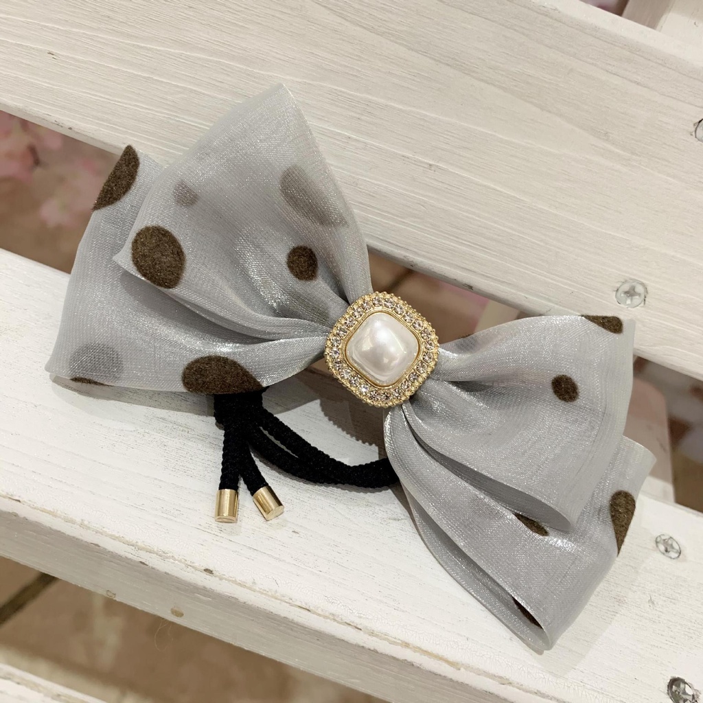 Dây buộc tóc Haimeikang thiết kế nơ đính ngọc trai giả xinh xắn cho nữ