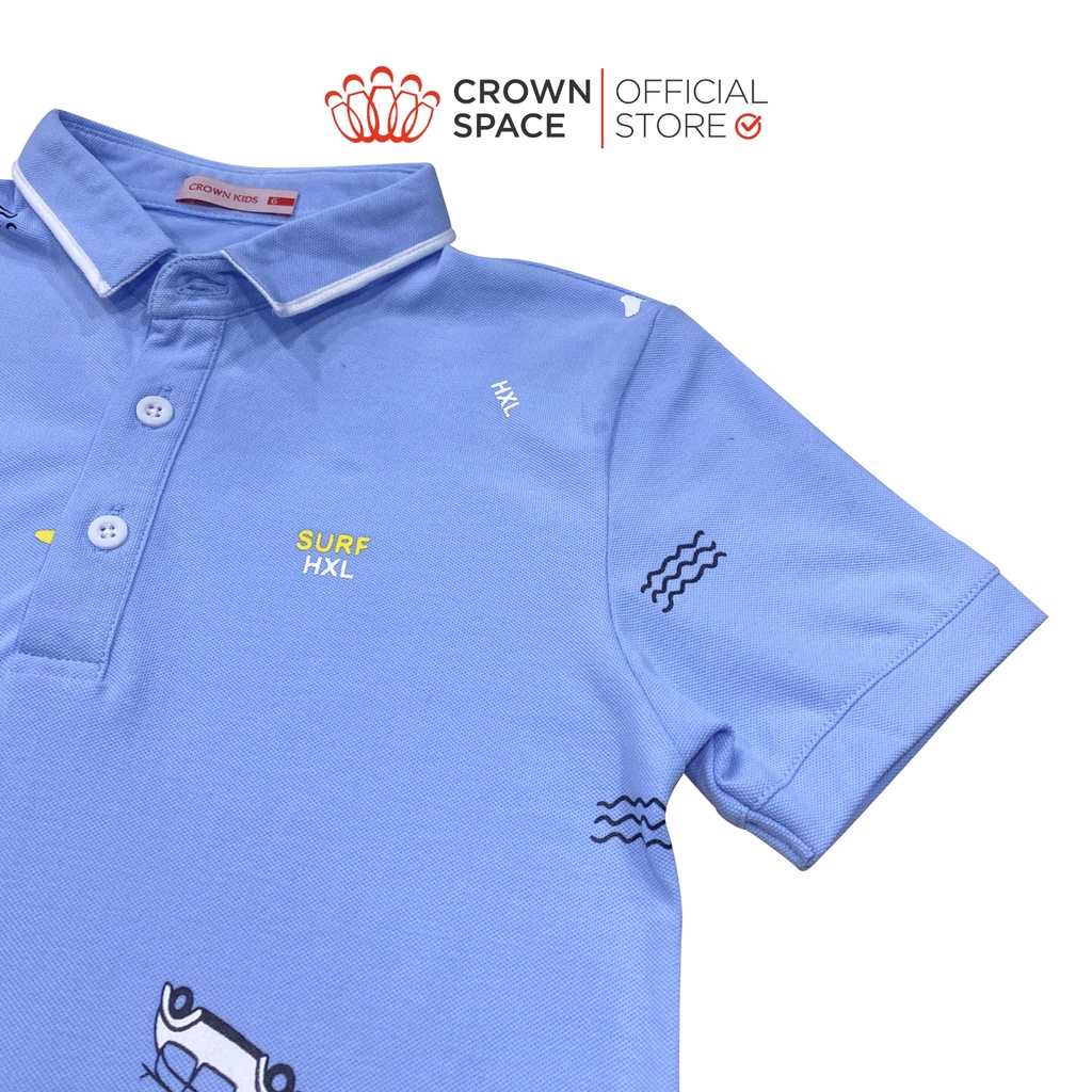 Áo Polo Bé Trai  Đi Biển Đi Học Đi Chơi Crown Space CKBS2120506 Màu Xanh Dương - Cotton Thoáng Mát Siêu Thấm Hút