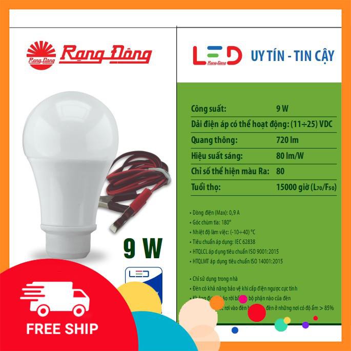 [CHÍNH HÃNG - BẢO HÀNH 24 THÁNG] Bóng Đèn LED Kẹp Bình Ắc Quy 12V - 24V DC 7W / 9W / 12W Rạng Đông, ChipLED Samsung