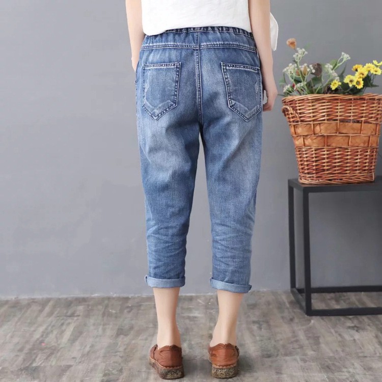 Quần jean bò bagy nữ lưng thun lửng 7 tất SIZE ĐẠI bigsize size M, L, XL, 2XL,3XL