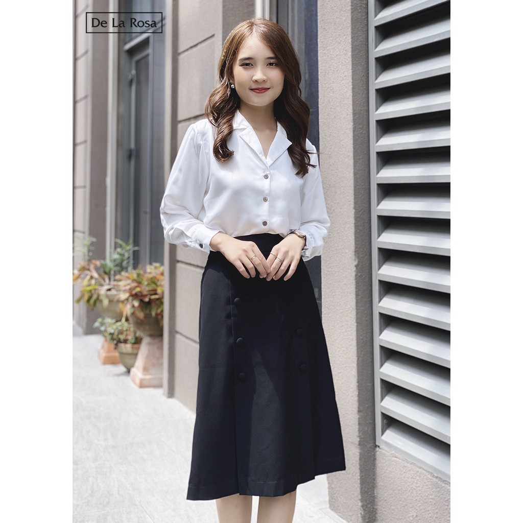 [Mã WABRLOW5 giảm 15% đơn 300K] Chân Váy Công Sở Đen Dáng Dài Nút Bọc - De La Rosa | BigBuy360 - bigbuy360.vn