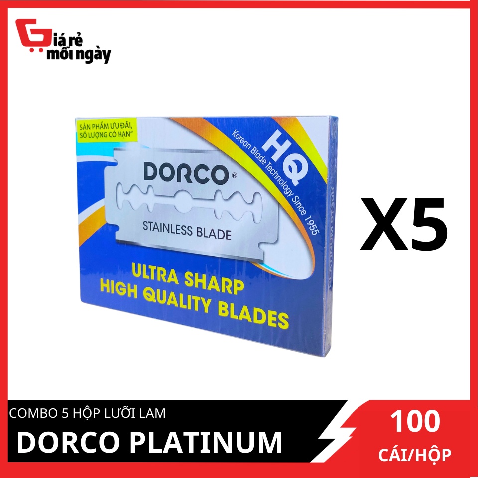 Combo 5 Hộp lưỡi lam Dorco Platinum (100 lưỡi/hộp)X5