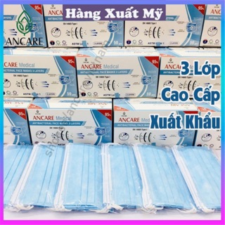 Hàng Xuất Mỹ - Khẩu Trang Y Tế Giấy Kháng Khuẩn Hộp 50 Cái Ancare, 3 Lớp Tiêu Chuẩn ASTM LEVEL 1, Cao Cấp, Xuất Khẩu