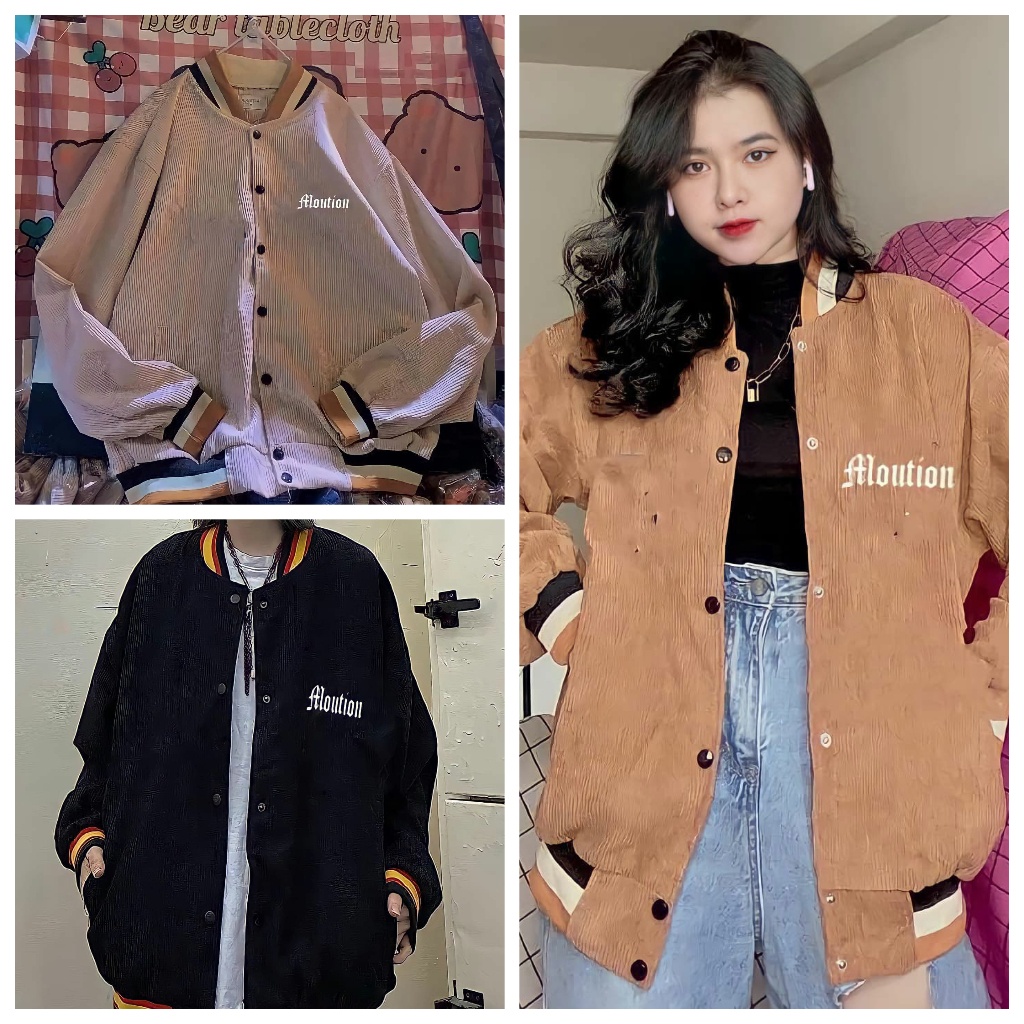 Áo khoác Bomber nhung tăm MOUTION Áo khoác Unisex Hàn Quốc hot trend - CUTE_ZOO