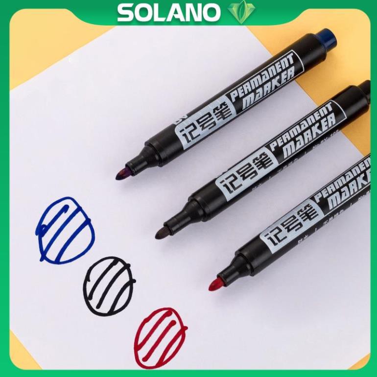 Bút dạ nước SOLANO bút lông dầu đánh dấu không trôi mực 3 màu xanh, đỏ, đen SP-001346