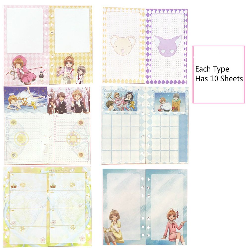 Sổ tay khổ A6 màu hồng in hình phong cách anime Sakura Thủ Lĩnh thẻ Bài Nhật Bản chất lượng cao