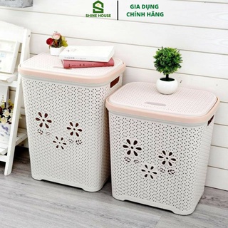 Giỏ nhựa đựng quần áo đa năng, sọt đan có nắp nhựa duy tân