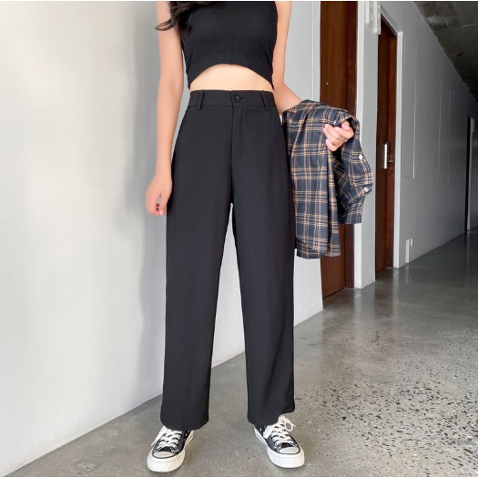 Quần vải suông ống rộng - Quần ống sớ nữ khuy cạp cao LE14 | BigBuy360 - bigbuy360.vn