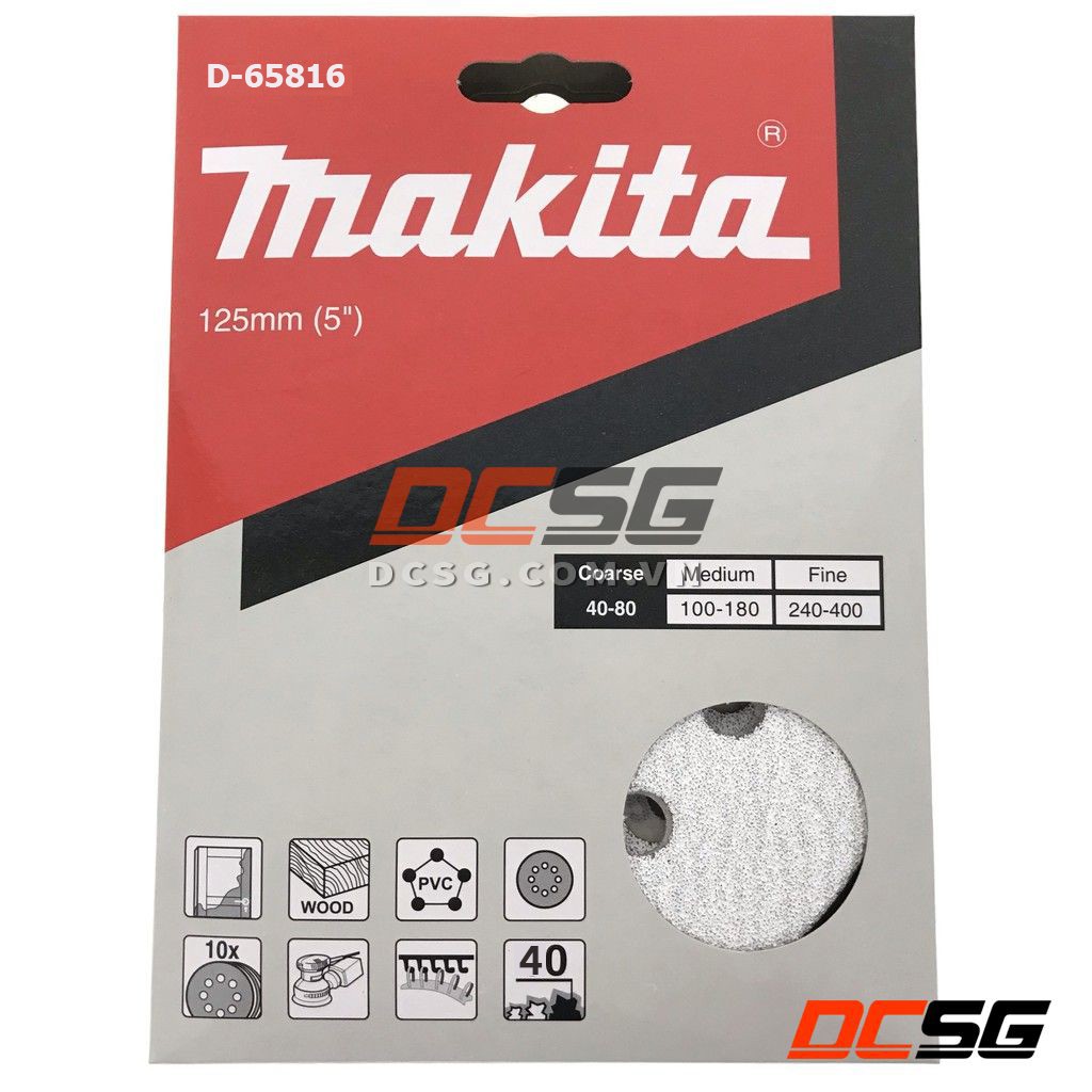 Nhám tròn đế lông 125mm độ hạt 40-400 Makita (Hộp 10 tờ) | DCSG