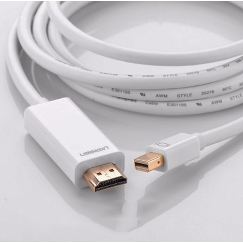 Cáp chuyển Minidisplayport/Thunderbolt từ Macbook, suface ra HDMI-TV/Máy chiếu HD 1.5 mét UGREEN 10449 (màu trắng)