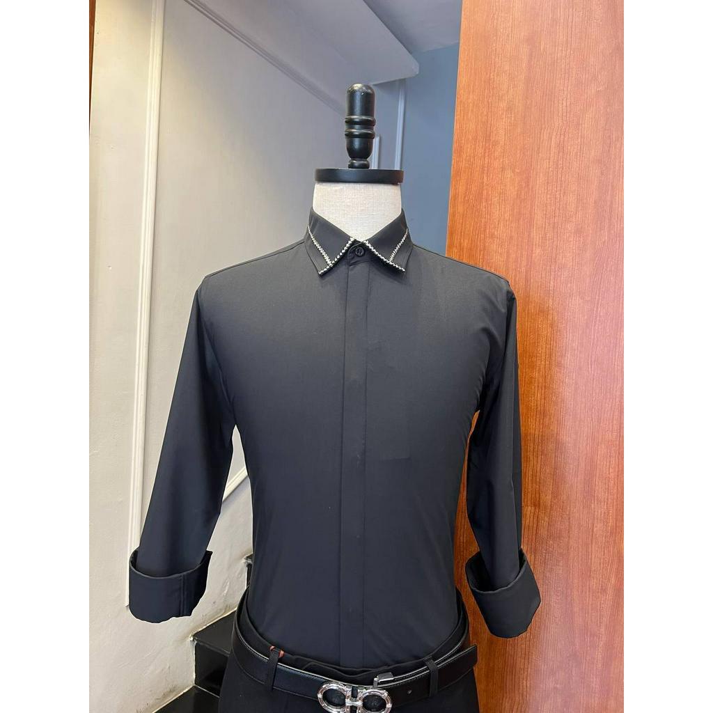 ÁO SƠ MI NAM ADAM STORE ĐEN CỔ VIỀN NHŨ