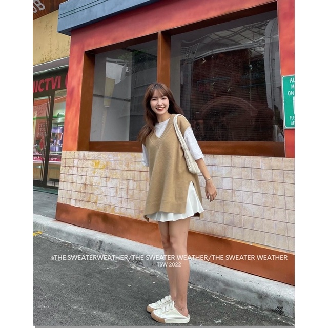 [HÀNG SẴN]ÁO LEN GILE Lông thỏ cổ V xẻ vạt bên hông