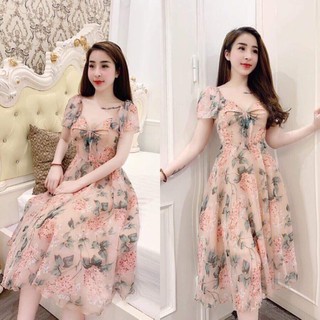Đầm Voan Hoa 2 Lớp CAO CẤP