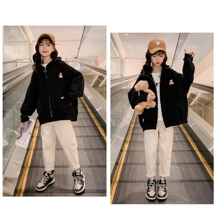 Áo khoác cardigan có mũ trùm đầu phong cách phương Tây thời trang mùa thu 2021 dành cho bé gái