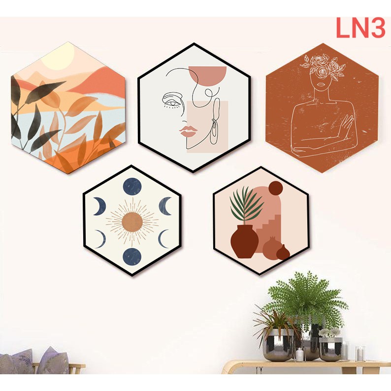 Set tranh lục giác trang trí hiện đại VUADECOR fomex dán tường (tặng kèm băng dính)