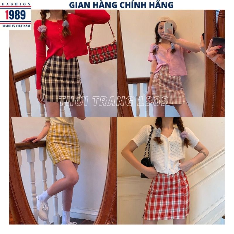 Chân váy kẻ caro xẻ đùi ôm body sang chảnh siêu kute dễ thương -PHƯƠNG 1989