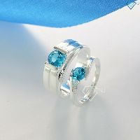Nhẫn đôi bạc, nhẫn cặp bạc đính đá xanh dương đẹp ND0395