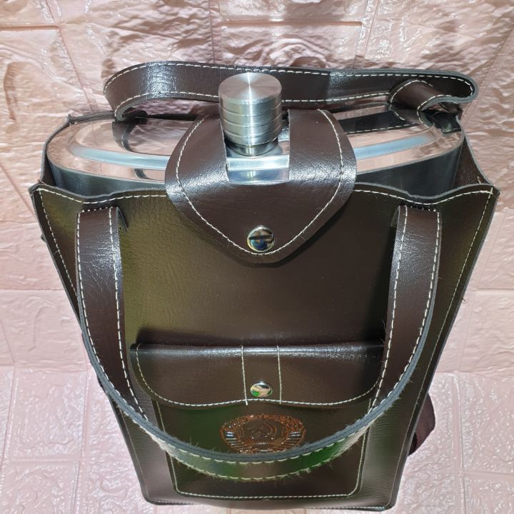 Bình đựng rượu nước inox cccp kèm bao da 5 lít inox 304 hàng nhập khẩu cao cấp dày 0.6mm tặng phễu