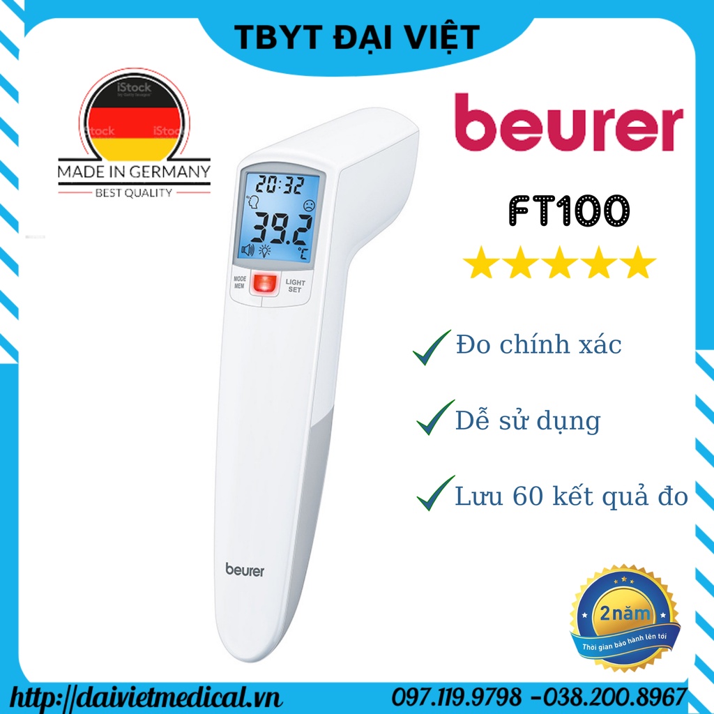 Nhiệt kế hồng ngoại đo trán không tiếp xúc Beurer FT100 nhập khẩu chính hãng Đức bảo hành chính hãng 24 tháng