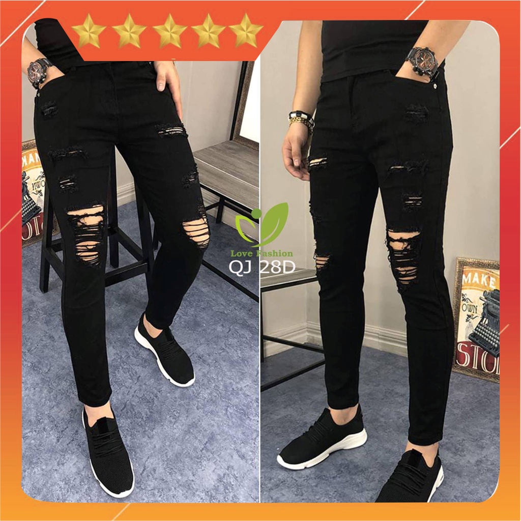 Quần jean nam chất bò rách gối xước nhẹ 2 màu (trắng,đen) chuẩn form cao cấp DV-FASHION | BigBuy360 - bigbuy360.vn