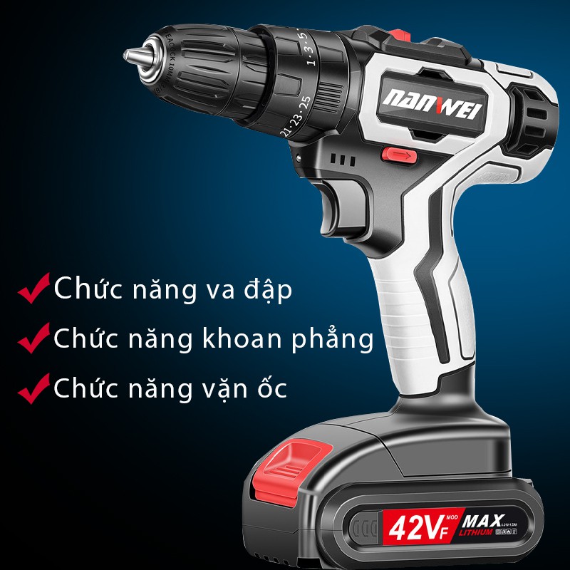 NEP085 NANWEI không chổi than Loại sạc pin cầm tay Máy khoan Lithium mini đa năng gia đình vặn ốc chổi than 42VF 48VF