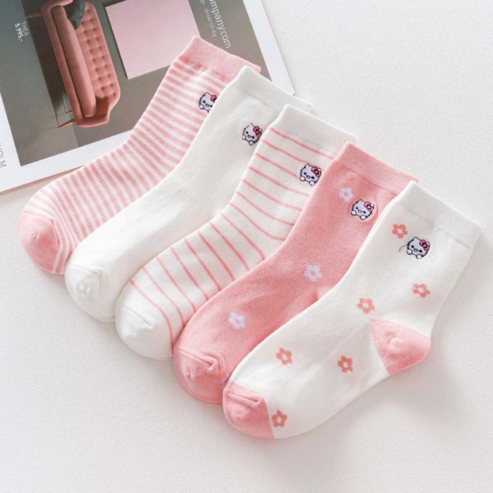 Đôi vớ cotton thoáng khí in hình mèo Hello Kitty dễ thương dành cho nữ