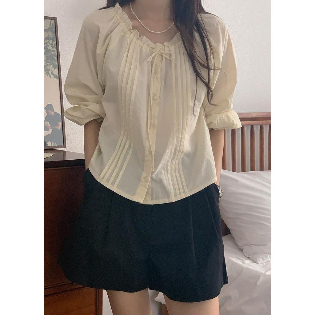 Áo Kiểu Tay Dài Cổ Tròn Cột Dây Ngọt Ngào 55310