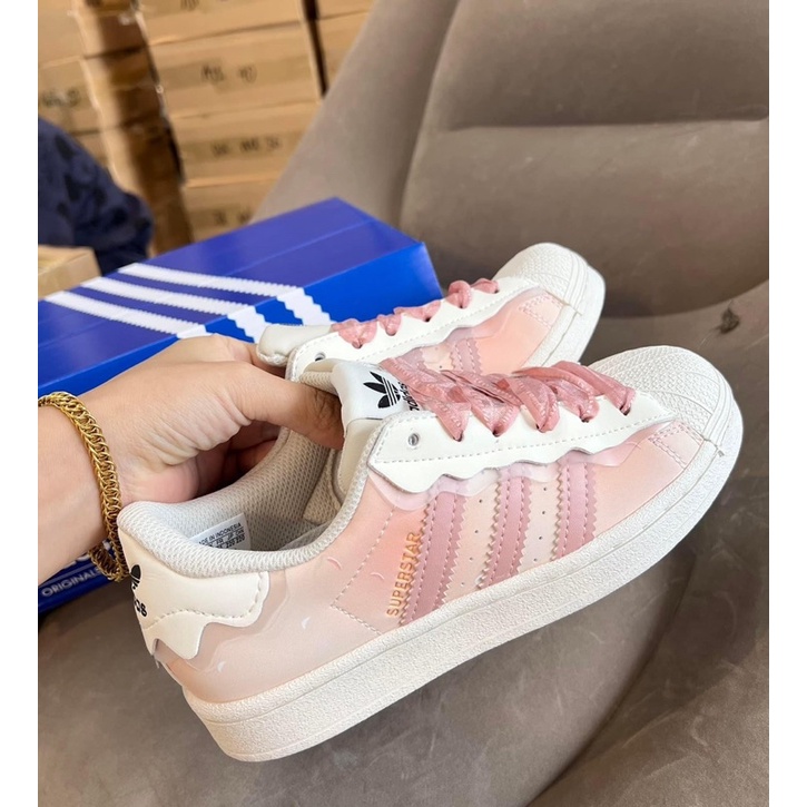 Giày sneaker superstar new 2022 hồng kem pastel