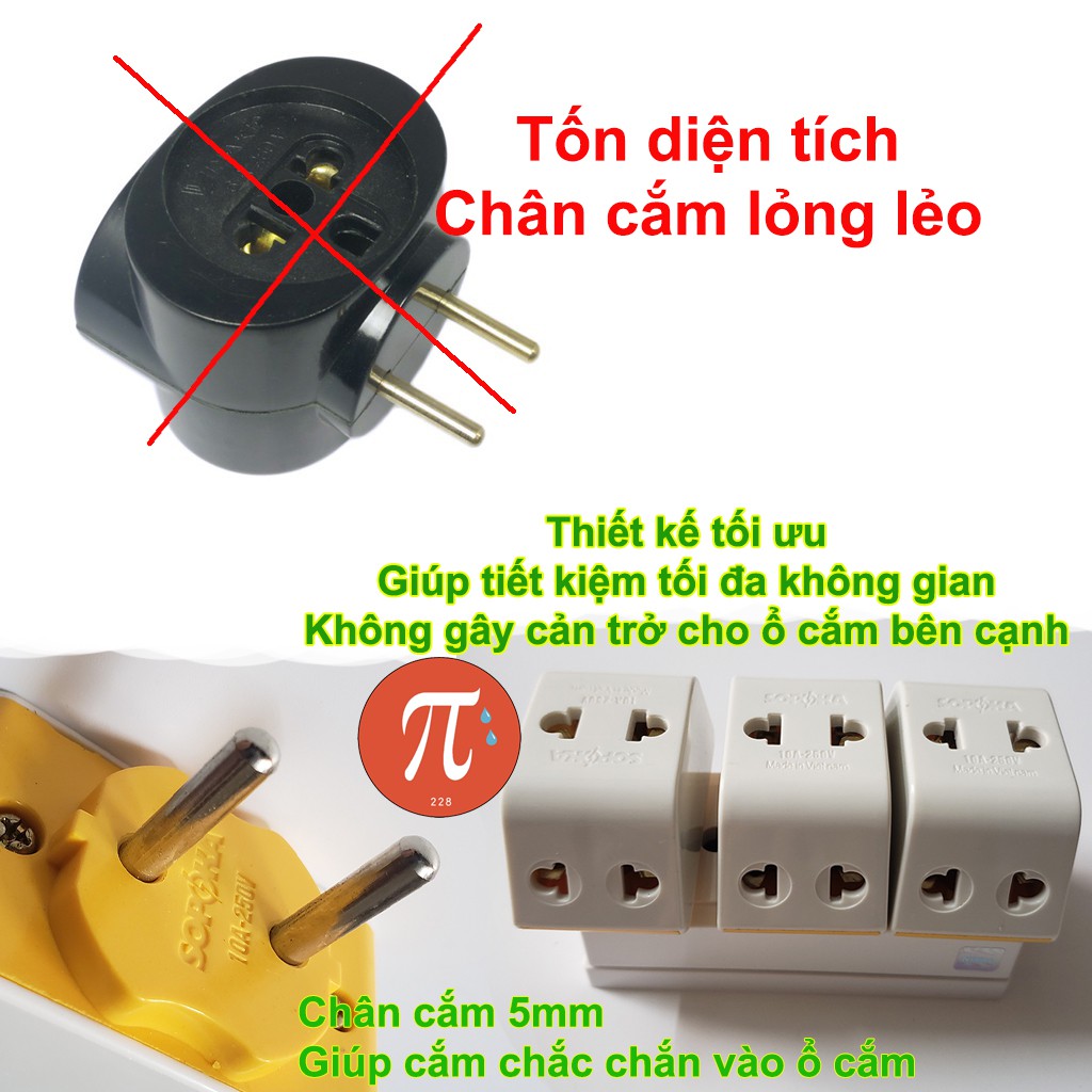 [Loại xịn] Phích chia ổ cắm điện 3 chạc thông minh tiết kiệm không gian