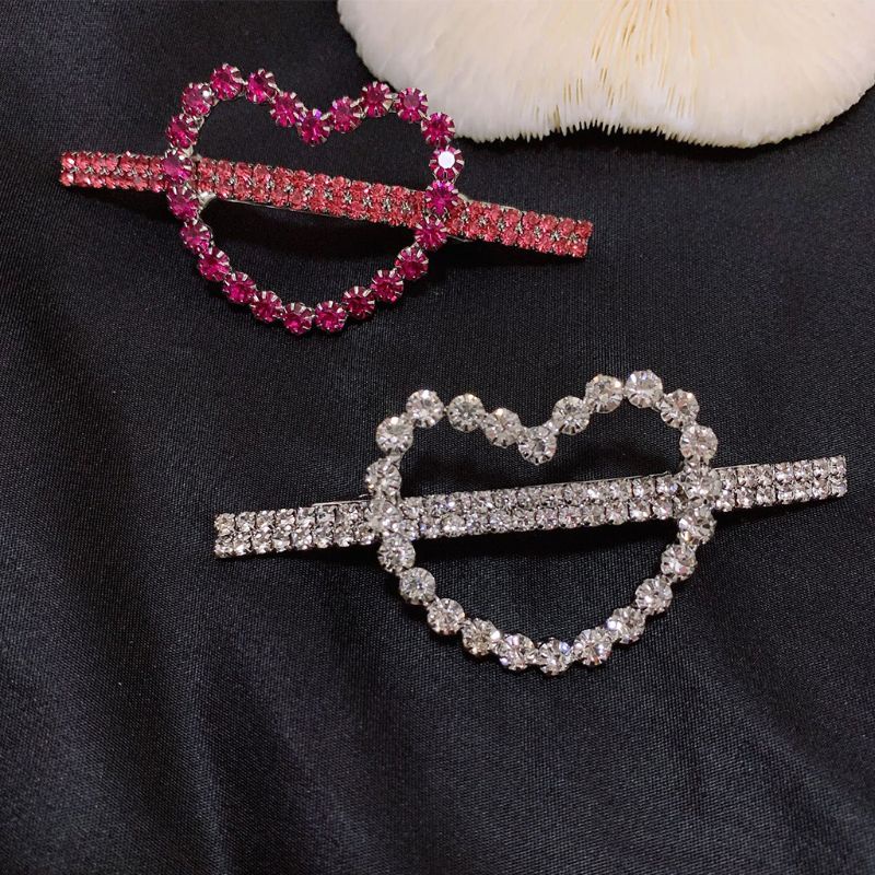 Kẹp Tóc Đính Đá Kim Cương Giả Hình Trái Tim Ngọt Ngào Cho Nữ