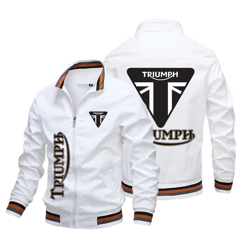 Triumph LOGO Sportswear Baseball UniformTIGER SPORT 850 900GT 765 TRIDENT 660 STREET TRIPLE R SPEED TRIPLE 1200RS STREET SCRAMBLER 1200 BONNEVILLE T120 T100 BOBBER Shop Custom Workwear Zip Stand Collar Plus Size Long Sleeve Sweater Aviator Jacket