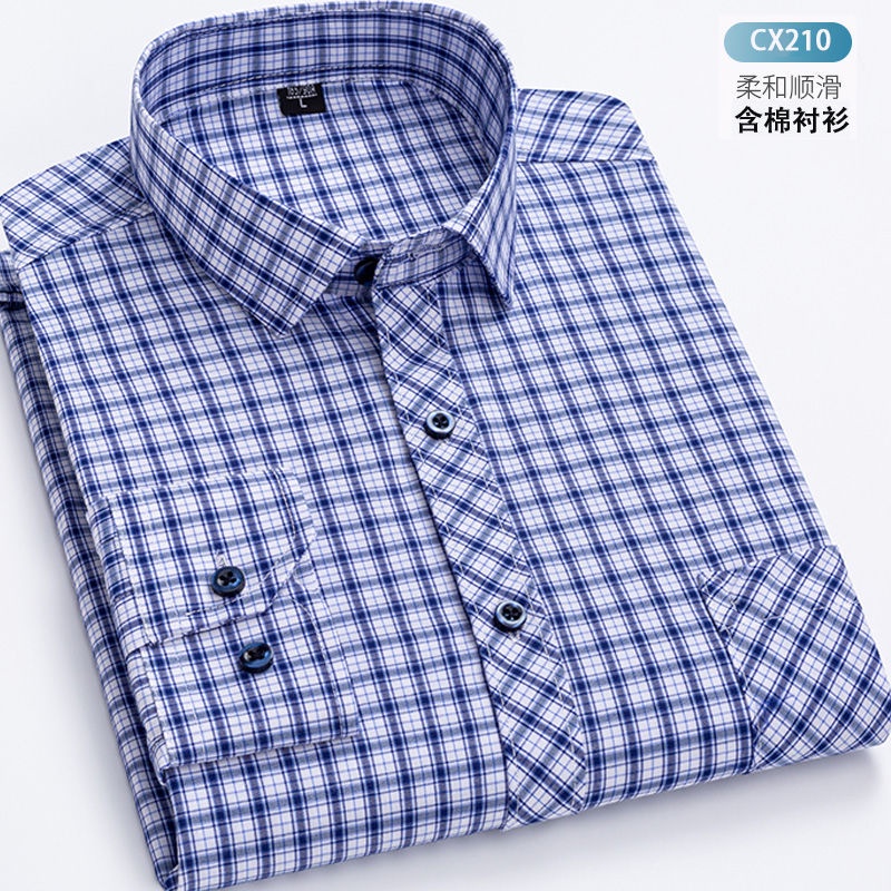 Áo Sơ Mi Nam Dài Tay Cổ Bẻ Sọc Caro 35% Vải cotton