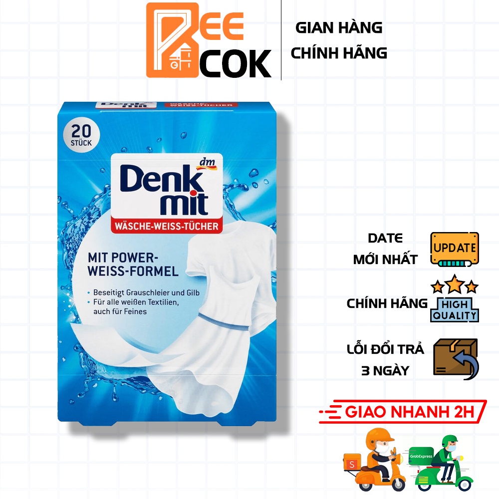 Miếng giặt tẩy quần áo trắng Denkmit giấy tẩy trắng, giữ màu trắng áo quần