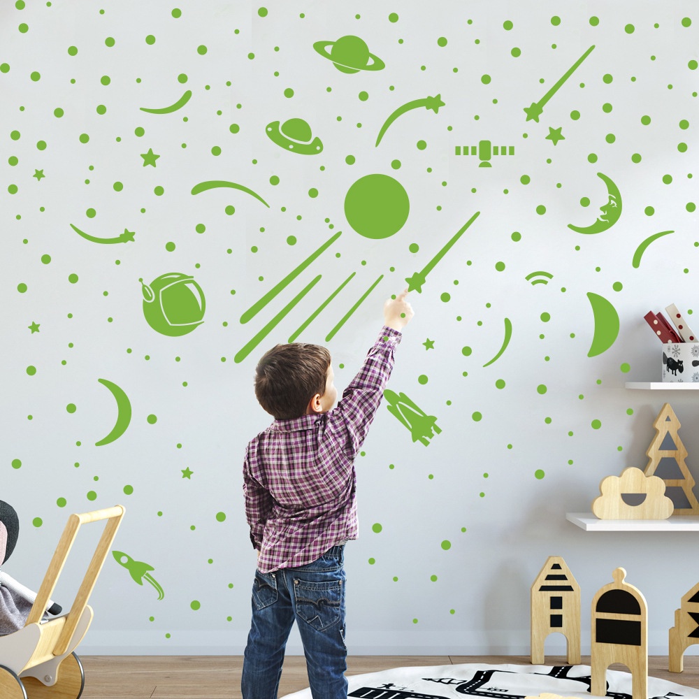 Giấy Dán Tường Dạ Quang Hình Tàu Vũ Trụ Trang Trí Phòng Ngủ Trẻ Em DIY