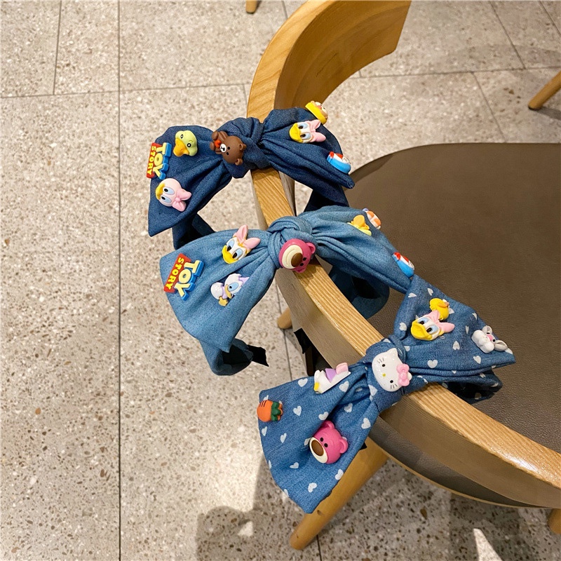 Tender afternoons Cài tóc vải denim bản rộng họa tiết hoạt hình dễ thương mới cho nữ