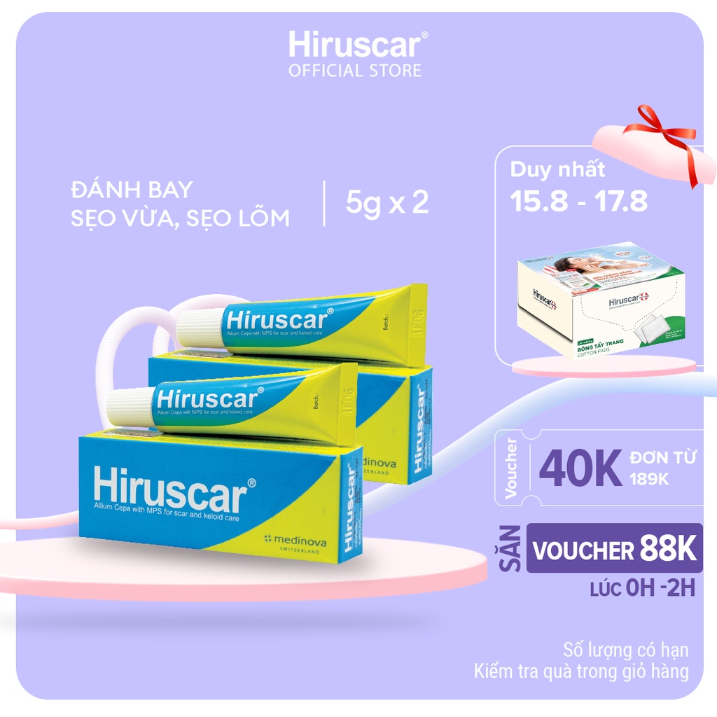 Bộ 2 Gel Hiruscar cải thiện sẹo vừa, sẹo lõm, sẹo thâm Hiruscar 5g/hộp