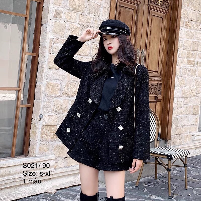Set áo khoác ngoài + quần short chất dạ tweed, form dáng chuẩn sang xịn luôn 👍