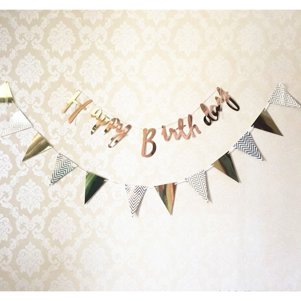 Happy Birthday Party Banner Gold Silver Rose Gold Color Màu Sắc