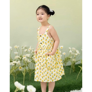 Xả kho lẻ size đầm váy bé gái 2 dây hoạ tiết quả thơm siêu xinh, chất thô hàn mềm mát cho da bé đủ size 8-26kg