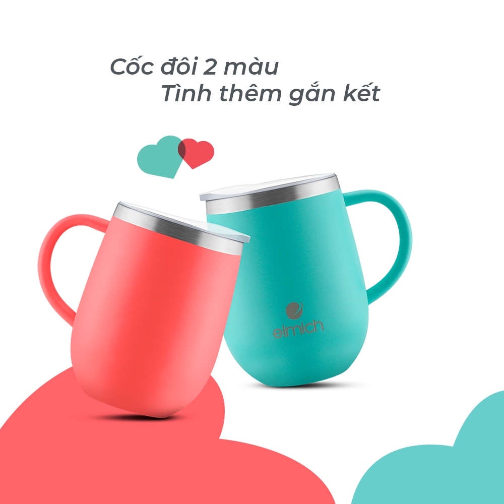 Bộ cốc đôi tình yêu giữ nhiệt Inox 304 Elmich EL8020 dung tích 360ml, bảo hành 6 tháng